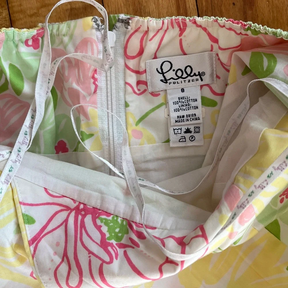 LILLY PULITZER Willa Halter Lined Dress Spring In Bloom Print Pink Yellow Size 8 - Picture 3 of 5